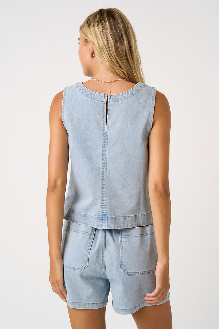 Washed Denim Seam Top