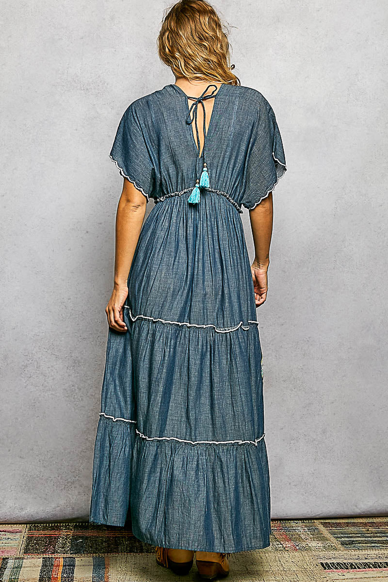 Pol Embroidered Cotton Denim Dress