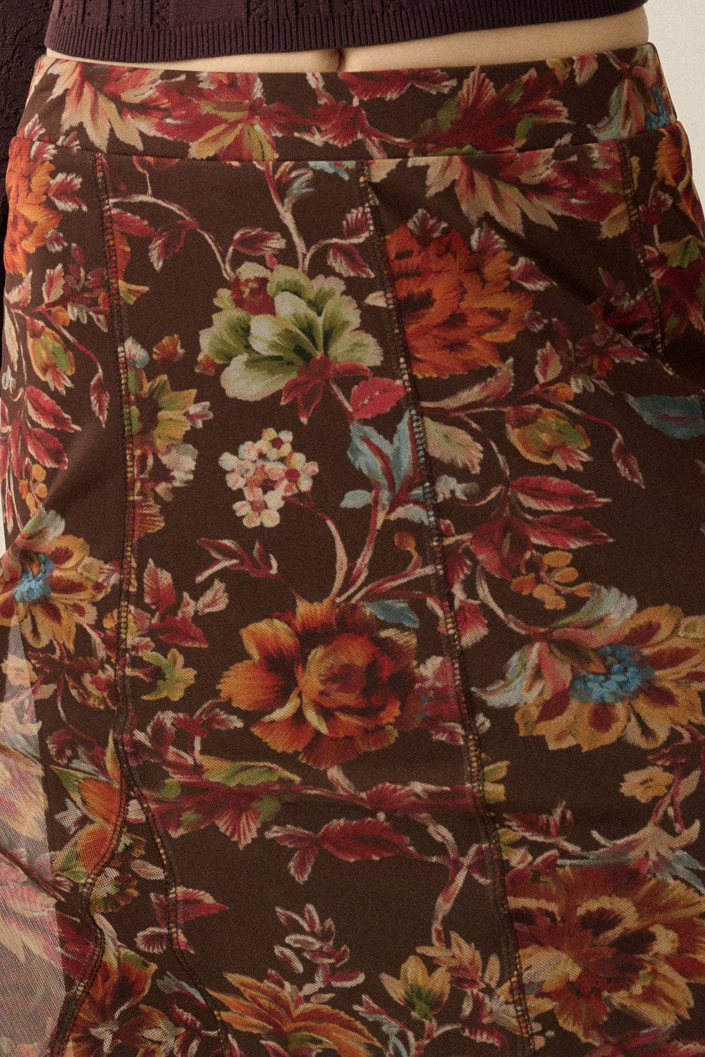 Autumn Love Floral Mesh Maxi Skirt