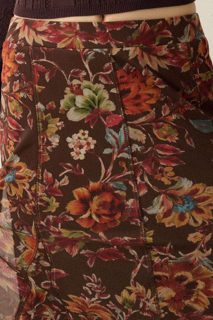 Autumn Love Floral Mesh Maxi Skirt