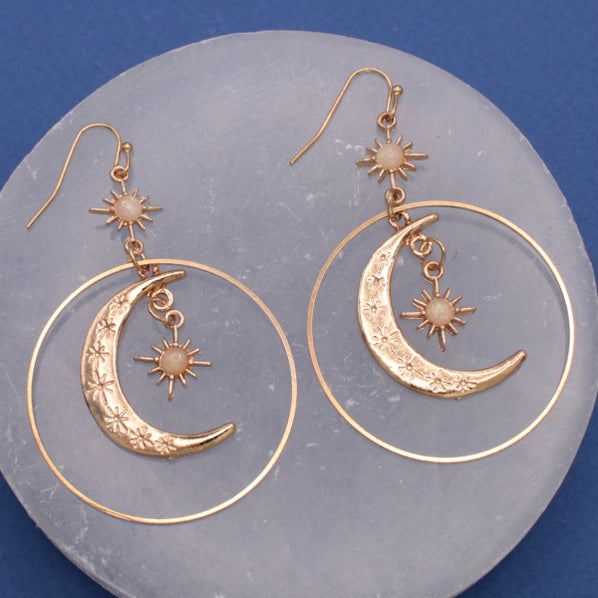 Celestial Dreams Moon Sun Gold Earrings