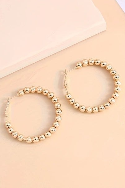 Golden Beaded Alloy Hoops