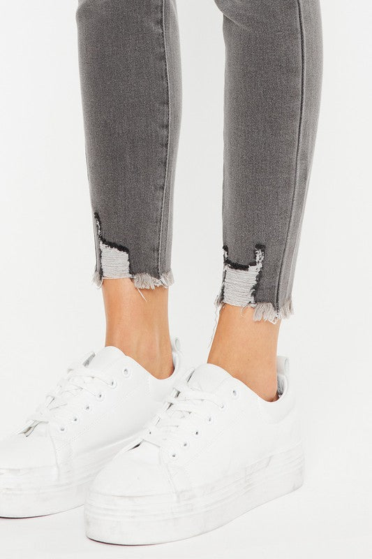 KanCan High Rise Hem Detail Ankle Skinny