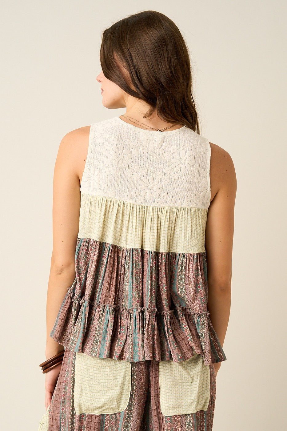 Boho Mixed Media Tiered Tank Top
