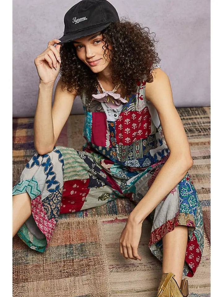 Pol Wander Patchwork Overall Jumpsuit