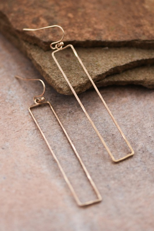 Gold Long Bar Wire Drop Earrings