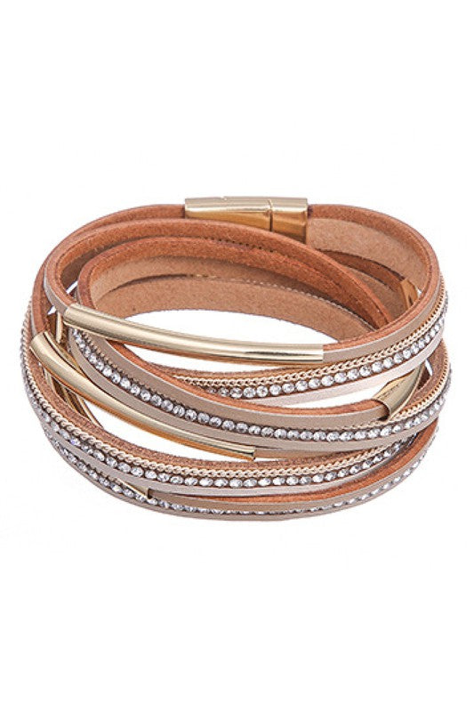 Multi-Strand Leather Wrap Magnetic Clasp Bracelet