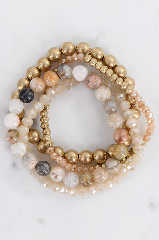 Natural Stone and Crystal Beaded Bracelet Set