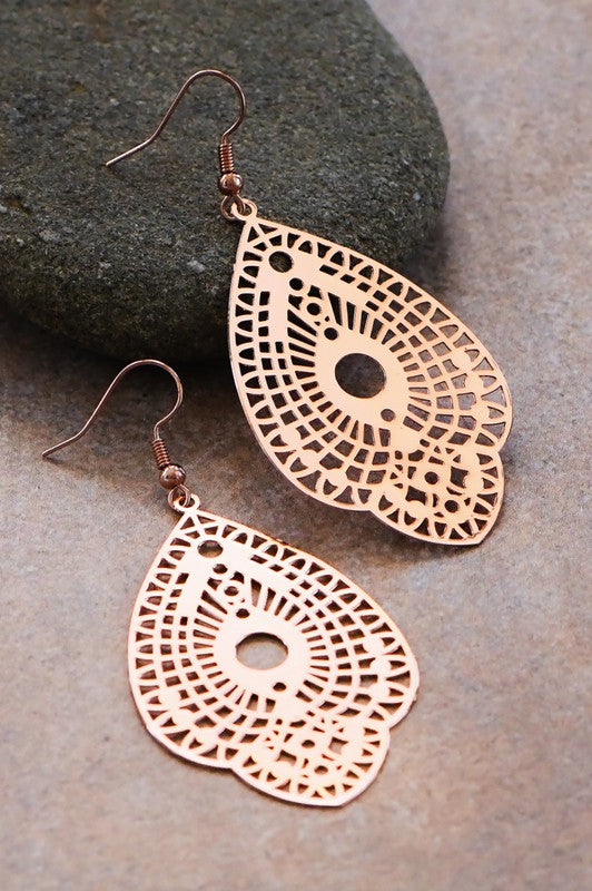 Rose Gold Filigree Drop Earrings