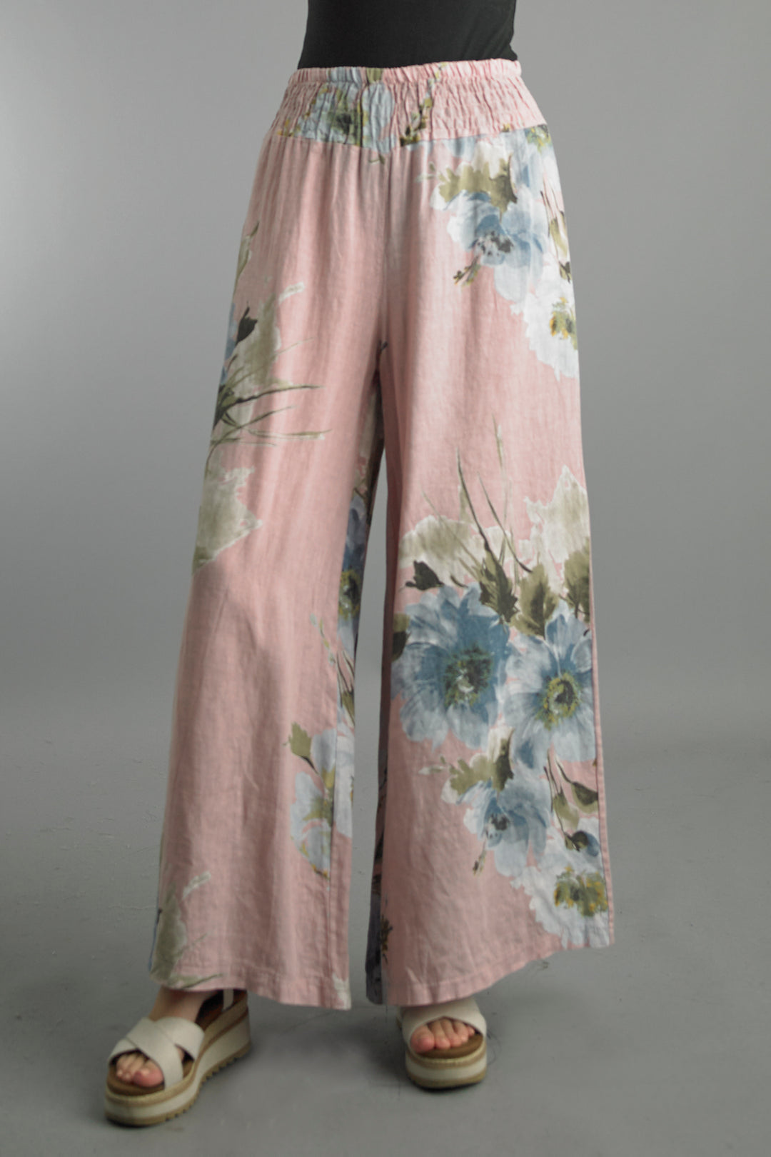 Tempo Paris Floral Linen Smocked Pants