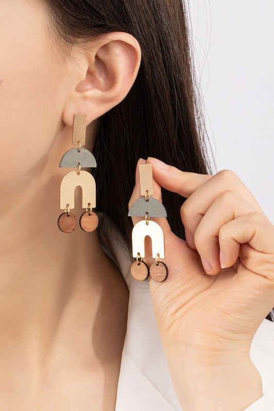 Wooden Drop Earrings with Gold Accent