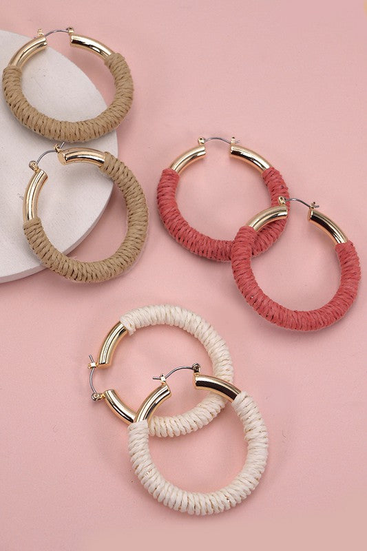 Gold Hemp Rope Wrapped Hoop Earrings