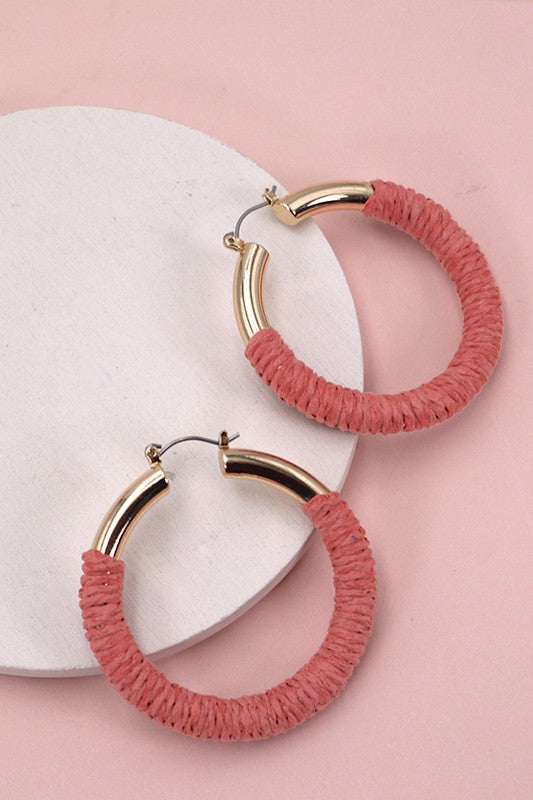 Gold Hemp Rope Wrapped Hoop Earrings