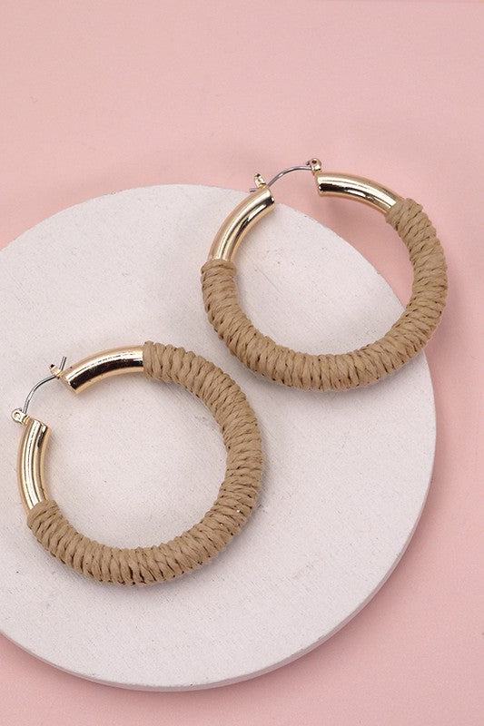 Gold Hemp Rope Wrapped Hoop Earrings