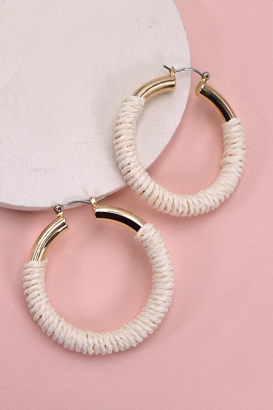 Gold Hemp Rope Wrapped Hoop Earrings