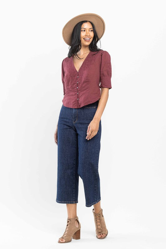 Judy Blue Tummy Control Tailored Crop Wide Jean