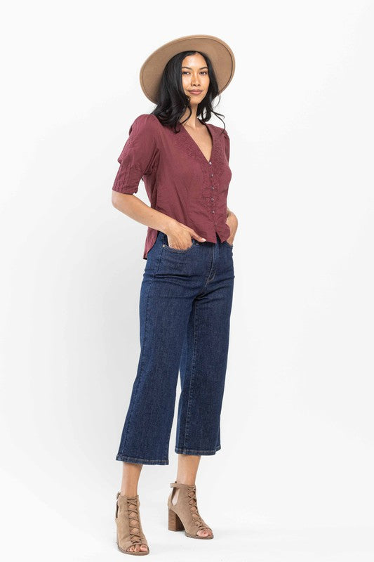 Judy Blue Tummy Control Tailored Crop Wide Jean