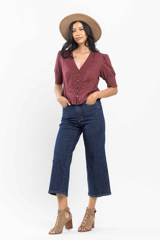 Judy Blue Tummy Control Tailored Crop Wide Jean