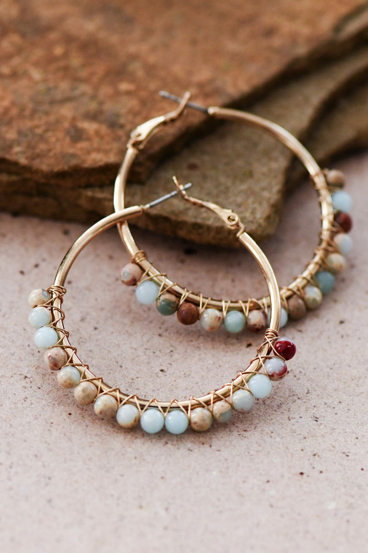 Jasper Stone Beaded Hoop Earrings