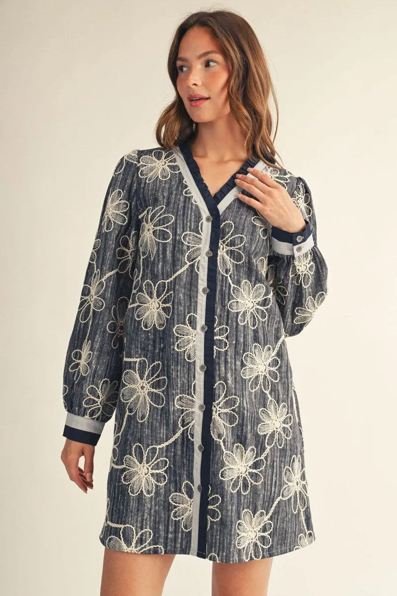 Floral Embroidered Denim Dress