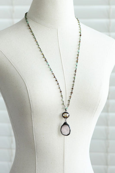 Rose Quartz & Amazonite Stone Necklace