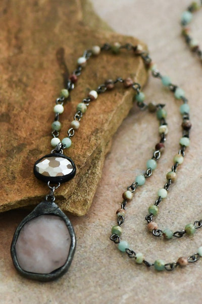 Rose Quartz & Amazonite Stone Necklace