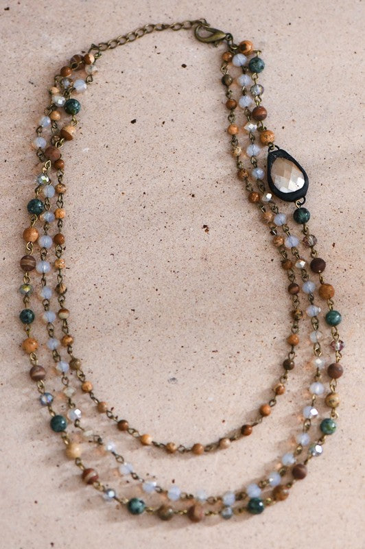 Myra Mixed Glass Bead and Stone Necklace