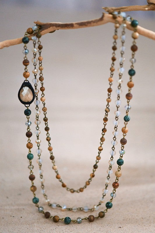 Myra Mixed Glass Bead and Stone Necklace