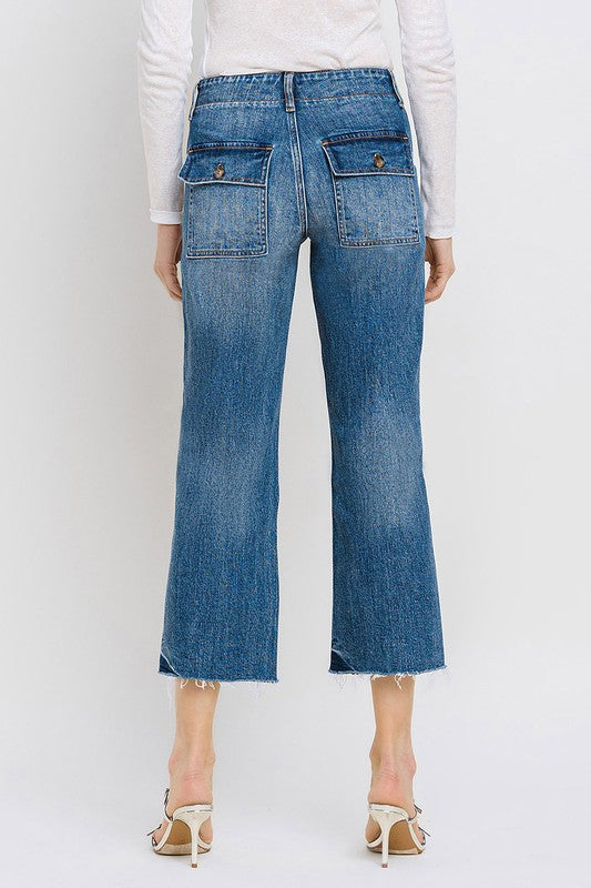 High Rise Crop Utility Straight Jeans