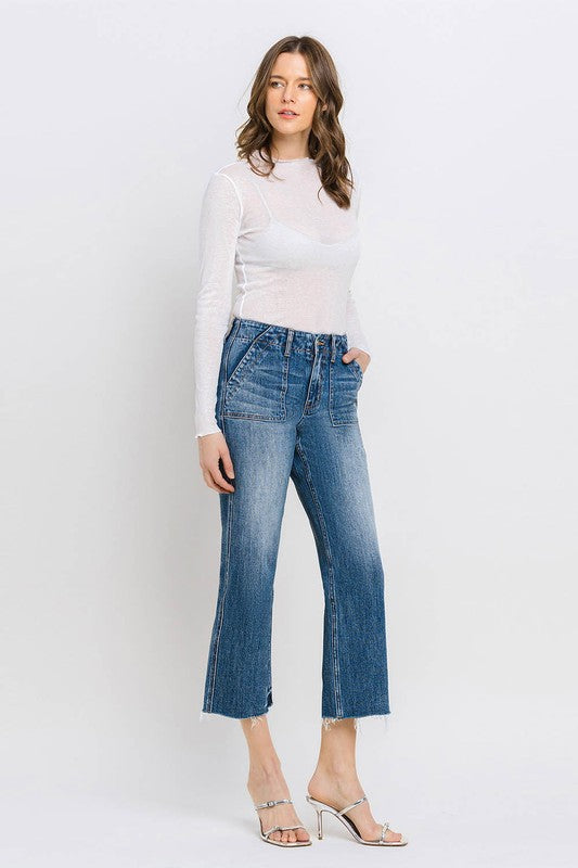 High Rise Crop Utility Straight Jeans