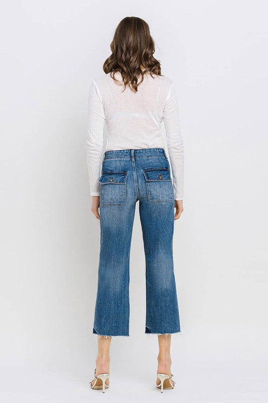 High Rise Crop Utility Straight Jeans