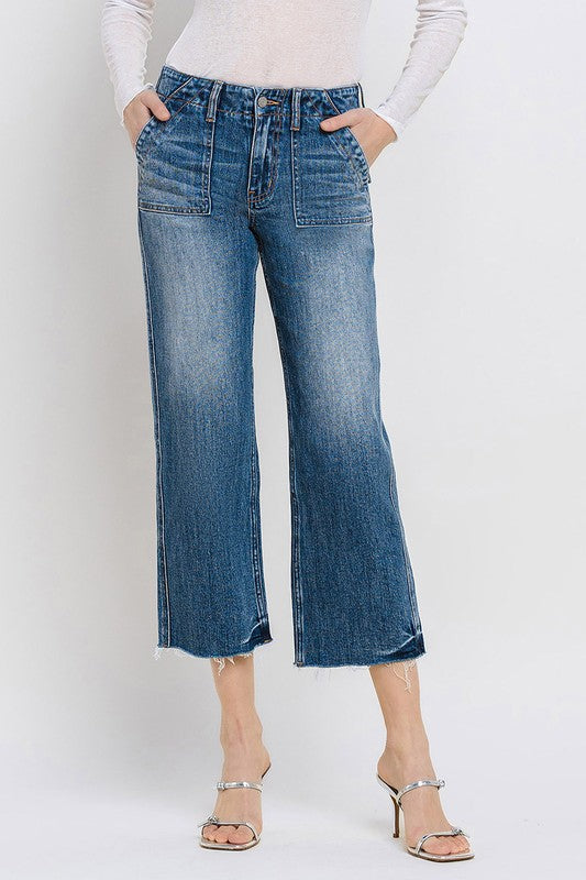 High Rise Crop Utility Straight Jeans