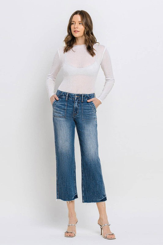 High Rise Crop Utility Straight Jeans