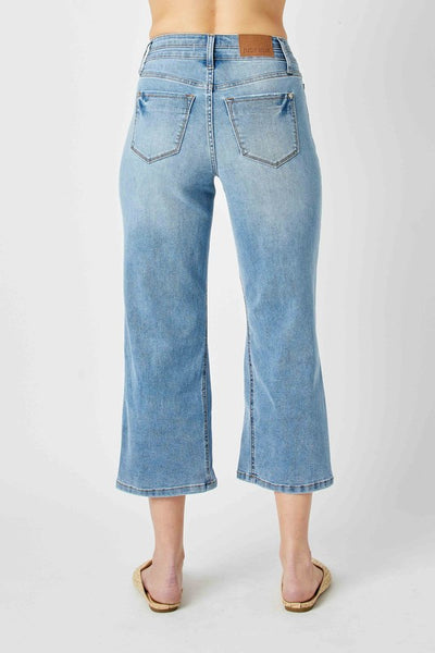 The Oakley from Judy Blue: High-Rise Double Waistband Cropped Wide Leg