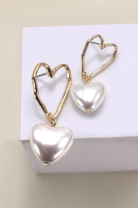 Hammered Heart Peal Earrings