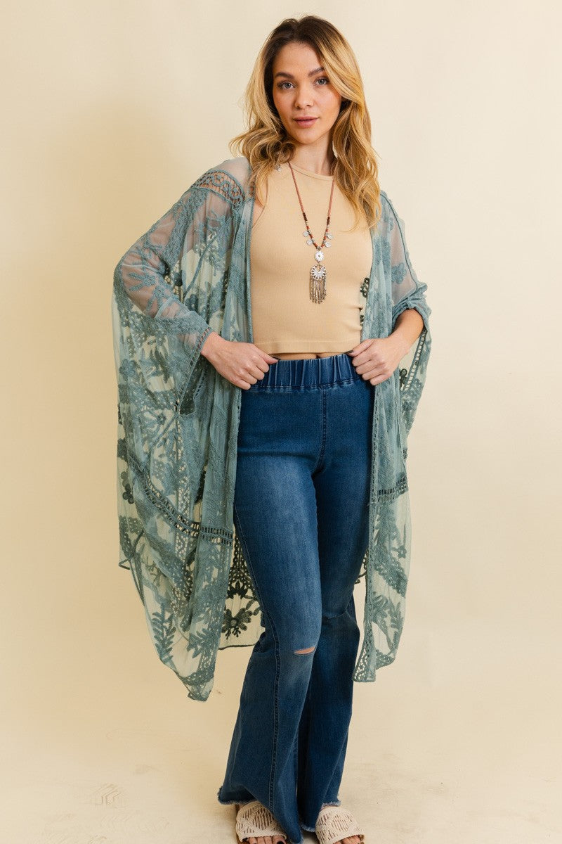 Boho Leaf Embroidered Kimono