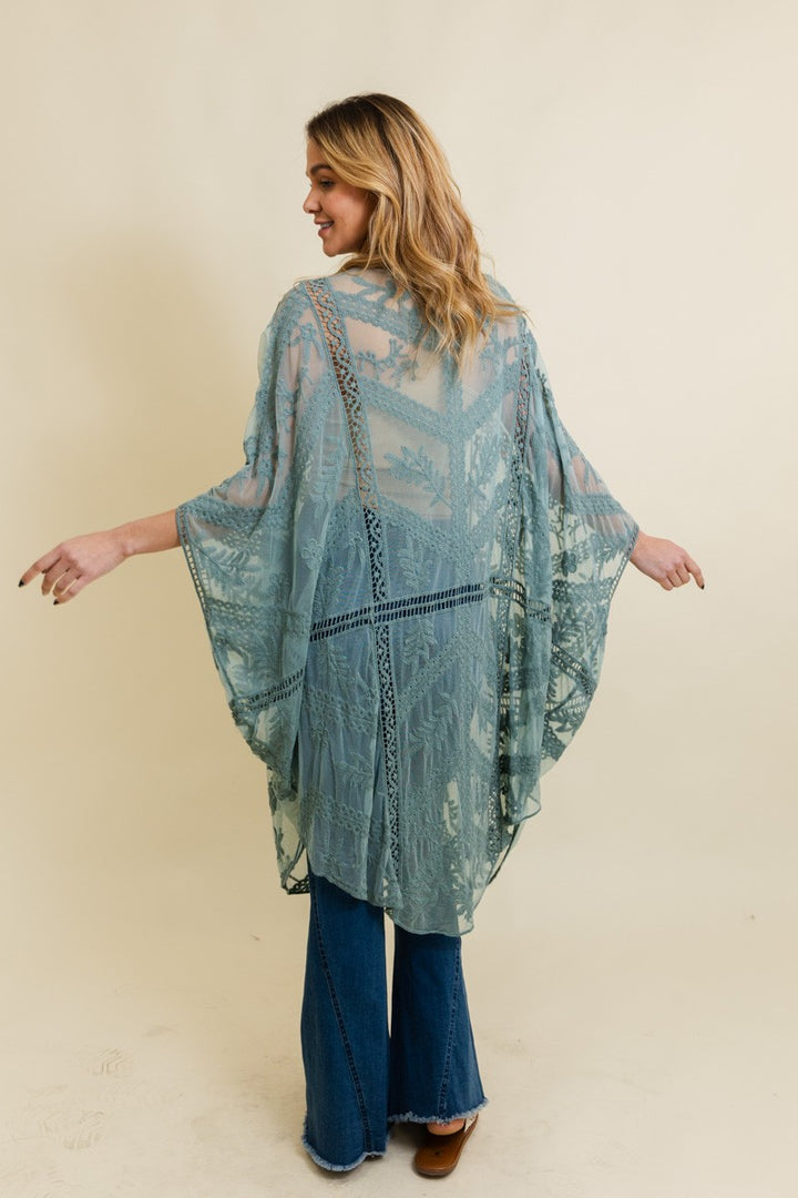 Boho Leaf Embroidered Kimono