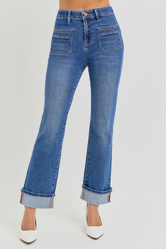 Risen High Rise Ankle Slim Straight Jeans