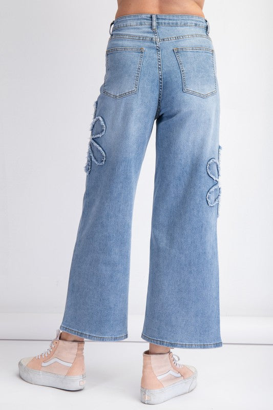 Flower Patch Washed Denim Pants