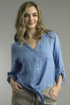 Tempo Paris Breezy Linen Tie Front Blouse