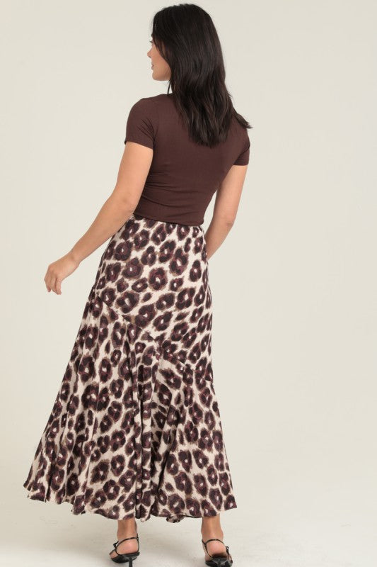 Leopard Print Bias Cut Maxi Skirt