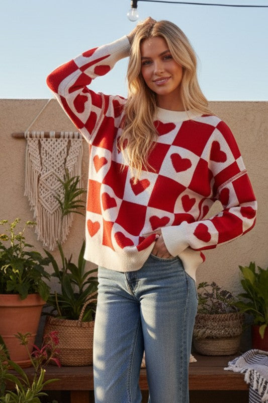 Checkerboard Heart Sweater