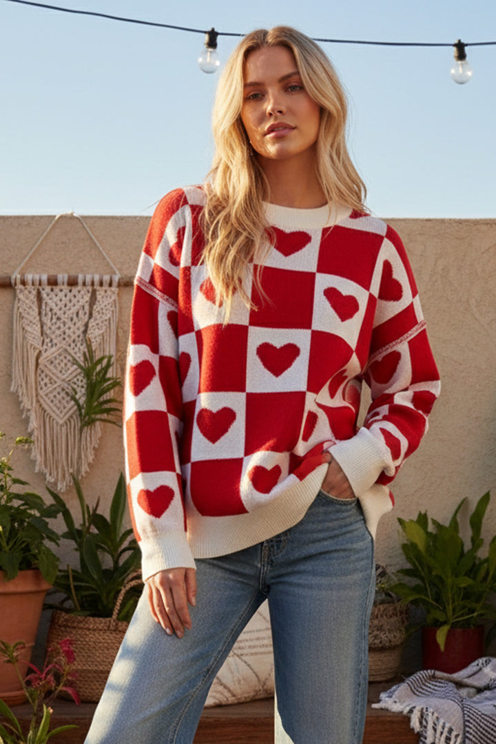 Checkerboard Heart Sweater