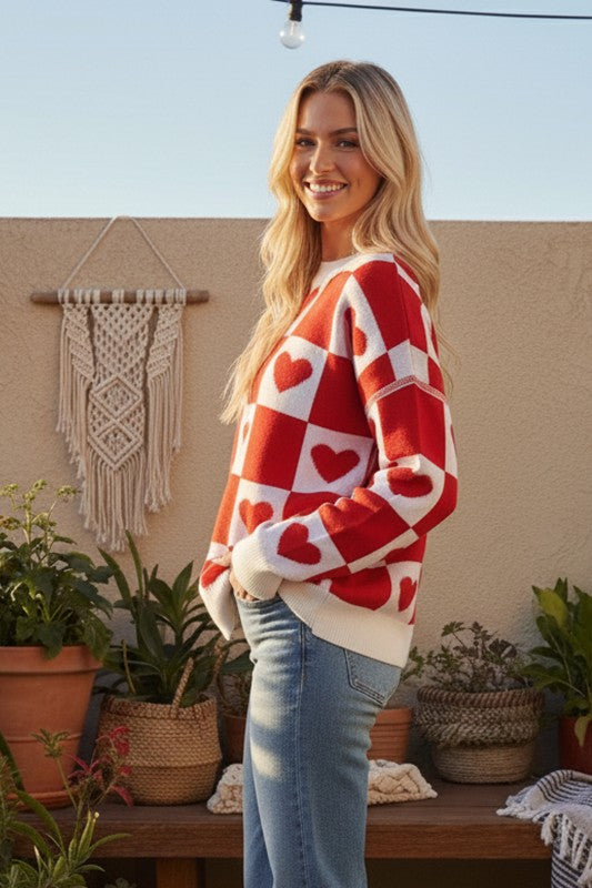 Checkerboard Heart Sweater