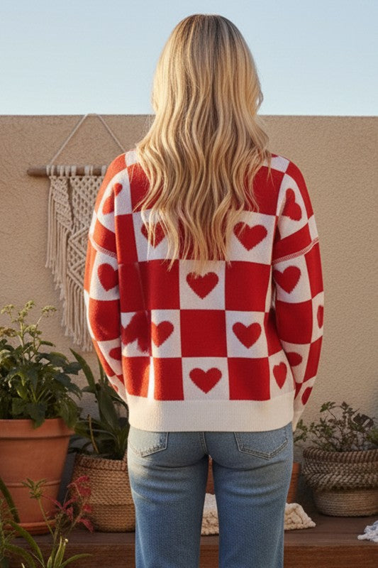 Checkerboard Heart Sweater