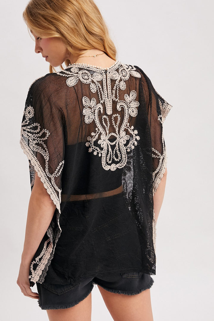 Midnight Muse Embroidered Poncho Top