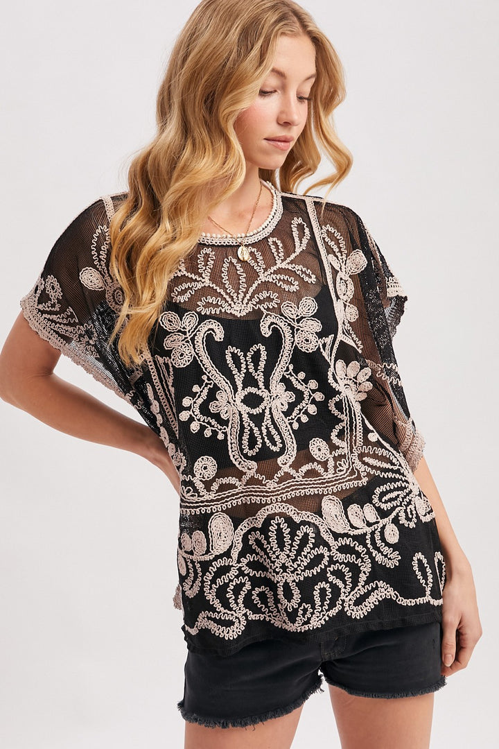 Midnight Muse Embroidered Poncho Top