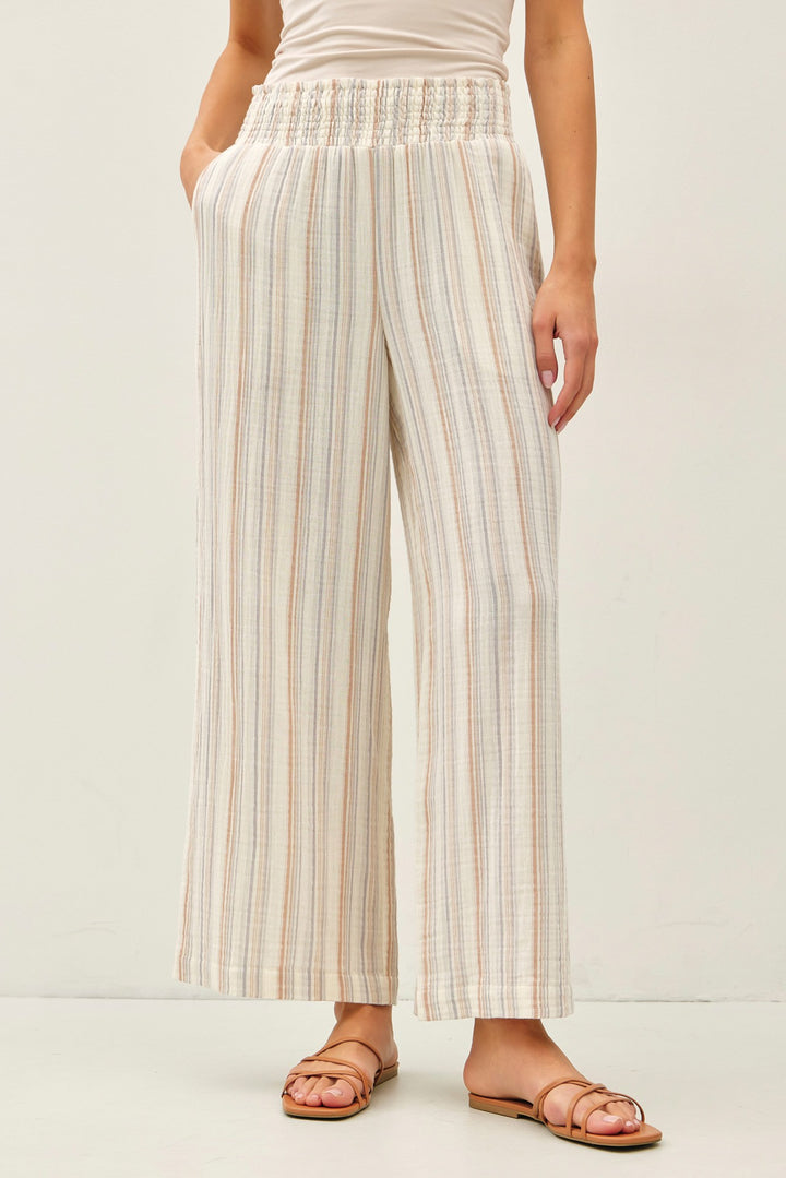 Sunset Stripes Cotton Gauze Wide-Leg Pants
