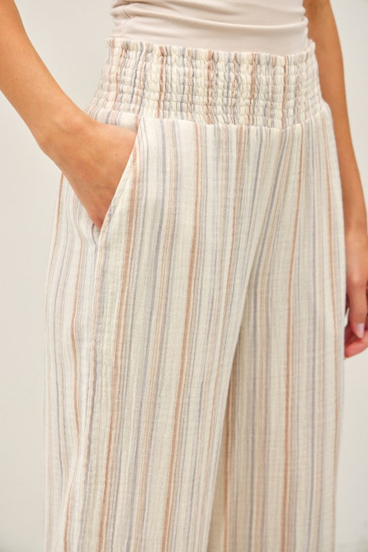Sunset Stripes Cotton Gauze Wide-Leg Pants