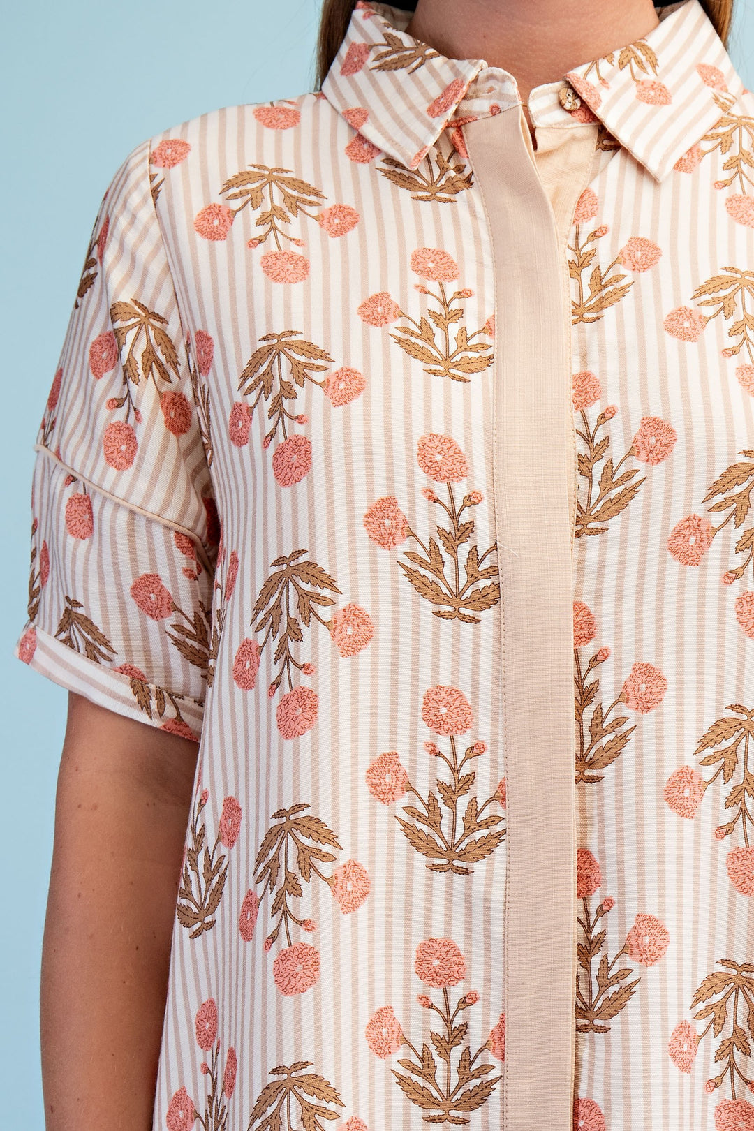 Garden Stroll Striped Floral Maxi Shirt Dress